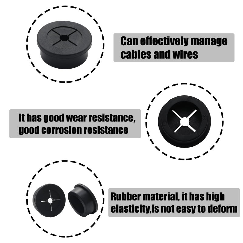 Adyoney 6 Pcs 28mm / 1-1/8 Inch Black Cable Cord Grommets, Rubber Desk Grommets for Table Computer Desk Wire Organizer TV Console and Other Furnitures Cover - Image 4